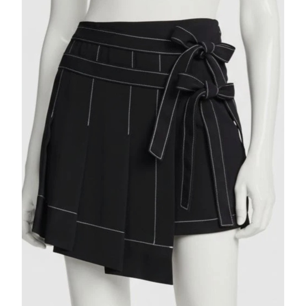 Cinq a Sept Ingrid Contrast Skirt Black Size 4 small Wrap Bow Mini Pleated